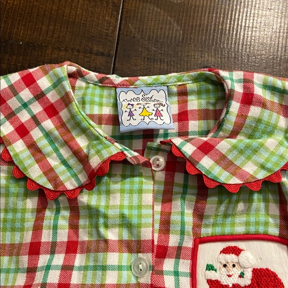 Three sisters smocked Plaid Kids Pajamas with Red and Green Accents 12 months - Picture 3 of 9